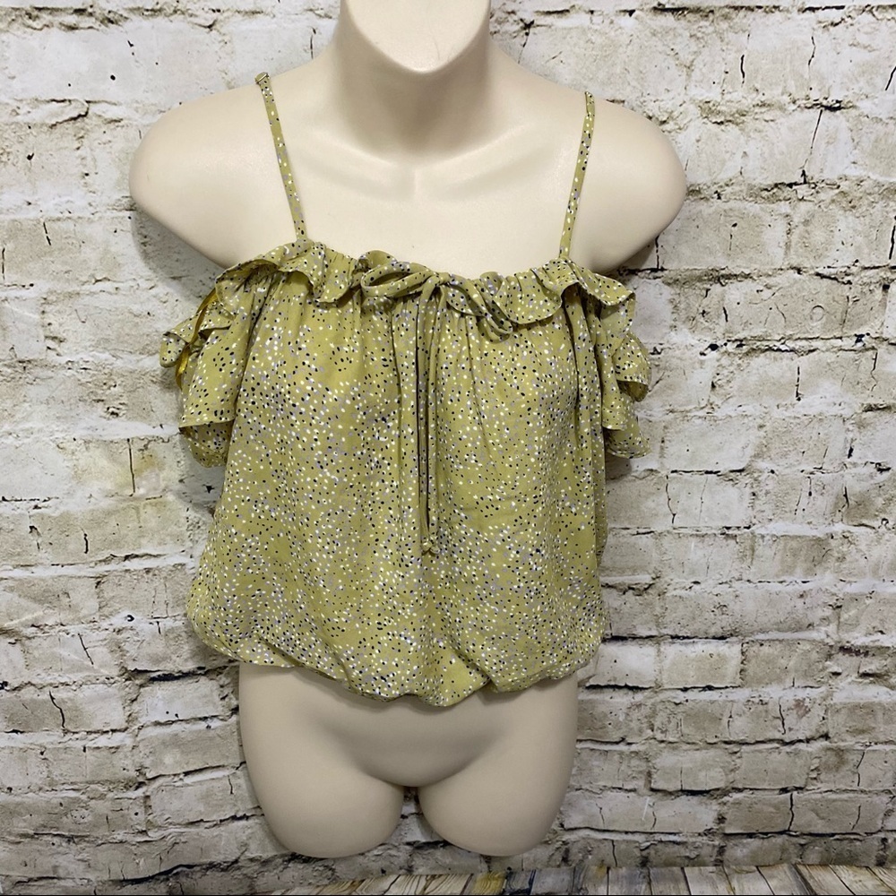 NWT Sienna Sky Green Polka Dot Cold Shoulder Top